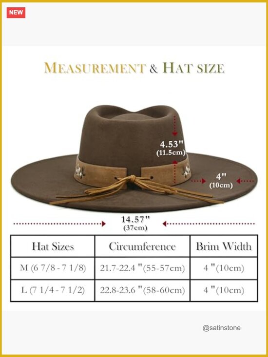 Wide Brim Felt Fedora Hat - Boho Western Rancher Hat for Women Men